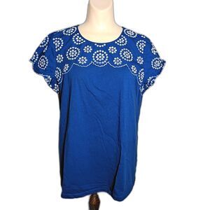 Boden Blue Eyelet T Shirt Dolman Sleeves 10 Preppy